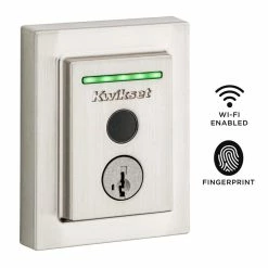 Kwikset Halo Touch Satin Nickel CNT Fingerprint WiFi Elec Smart Lock Deadbolt Feat SmartKey Security with San Clemente Handleset -Kwikset Sales Shop kwikset keyless deadbolts 959815scehfl15 40 1000