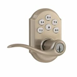 Kwikset Z-Wave SmartCode Lifetime Satin Nickel Keypad Electronic Tustin Door Lever Featuring SmartKey Security