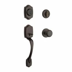 Kwikset Belleview Venetian Bronze Single Cylinder Door Handleset with Cove Door Knob Featuring SmartKey Security