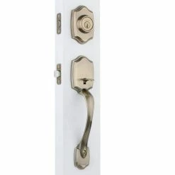 Kwikset Belleview Antique Brass Single Cylinder Door Handleset with Tylo Door Knob Featuring SmartKey Security -Kwikset Sales Shop kwikset knob handlesets 687bwxt 5 smt cp 1d 1000