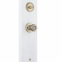 Kwikset Belleview Antique Brass Single Cylinder Door Handleset with Tylo Door Knob Featuring SmartKey Security -Kwikset Sales Shop kwikset knob handlesets 687bwxt 5 smt cp 40 1000