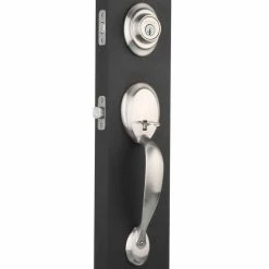 Kwikset Dakota Satin Nickel Single Cylinder Door Handleset with Polo Door Knob Featuring SmartKey Security -Kwikset Sales Shop kwikset knob handlesets 687daxp 15 smt cp 40 1000