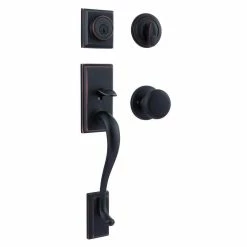 Kwikset Hawthorne Venetian Bronze Single Cylinder Door Handleset with Juno Door Knob Featuring SmartKey Security