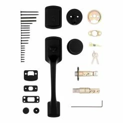 Kwikset Prague Matte Black Single Cylinder Entry Door Handleset with Round Pismo Knob Featuring SmartKey Security -Kwikset Sales Shop kwikset knob handlesets 818pgpsrd514smc 1f 1000