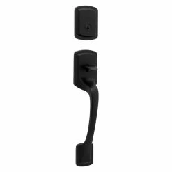 Kwikset Prague Matte Black Single Cylinder Entry Door Handleset with Round Pismo Knob Featuring SmartKey Security