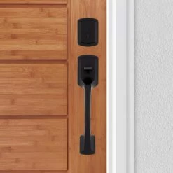 Kwikset Prague Matte Black Single Cylinder Entry Door Handleset with Round Pismo Knob Featuring SmartKey Security -Kwikset Sales Shop kwikset knob handlesets 818pgpsrd514smc fa 1000