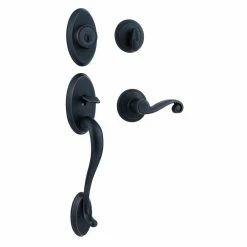 Kwikset Shelburne Venetian Bronze Single Cylinder Door Handleset with Lido Door Handle Featuring SmartKey Security