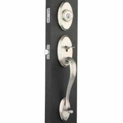 Kwikset Shelburne Satin Nickel Single Cylinder Door Handleset with Tustin Door Handle Featuring SmartKey Security -Kwikset Sales Shop kwikset lever handlesets 800sextnl 15 smt cp 66 1000