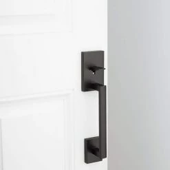 Kwikset San Clemente Matte Black Door Handleset with Halifax Square Door Handle with Microban Antimicrobial Technology -Kwikset Sales Shop kwikset lever handlesets 815scexhflsqt514rbp 4f 1000