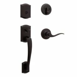 Kwikset Prescott Venetian Bronze Single Cylinder Entry Door Handleset with Tustin Handle Featuring SmartKey Security