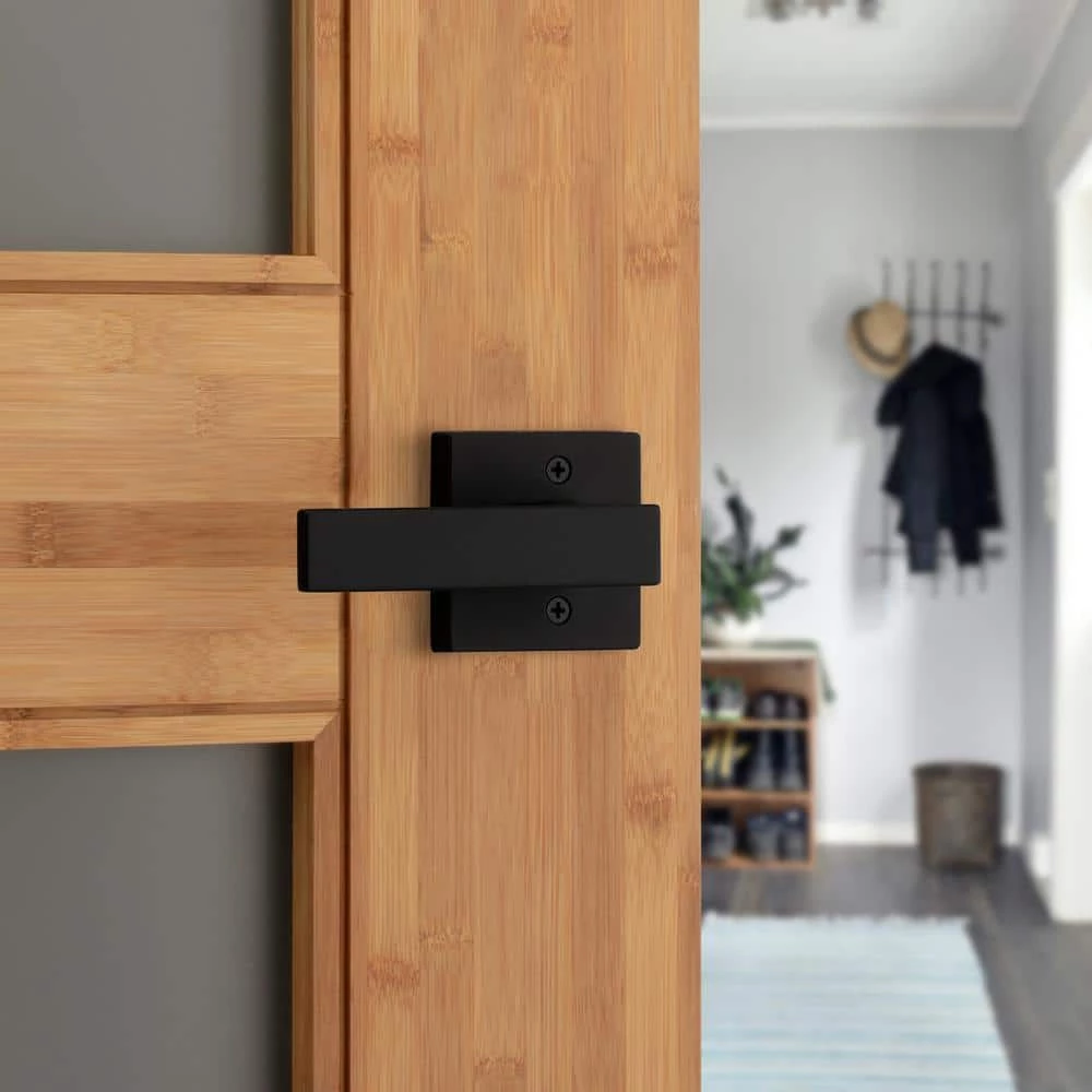Kwikset Singapore Square Matte Black Hall/Closet Door Lever with Microban 4 Kwikset Singapore Square Matte Black Hall/Closet Door Lever with Microban - Image 4