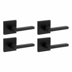 Kwikset Halifax Square Matte Black Bed/Bath Door Lever (4-Pack) with Lock