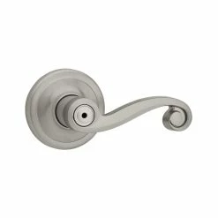 Kwikset Lido Satin Nickel Privacy Bed/Bath Door Handle Featuring Microban Antimicrobial Technology with Lock