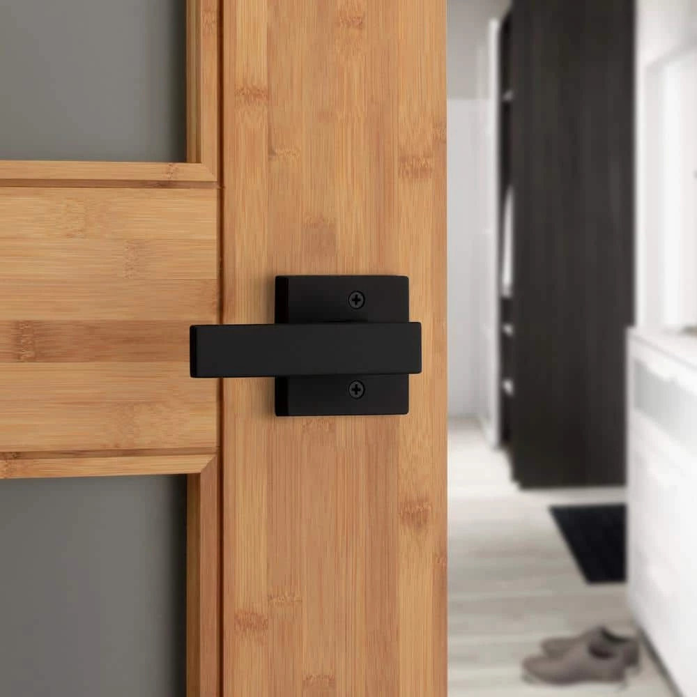 Kwikset Singapore Square Matte Black Bed/Bath Door Handle with Microban and Lock 5 Kwikset Singapore Square Matte Black Bed/Bath Door Handle with Microban and Lock - Image 5