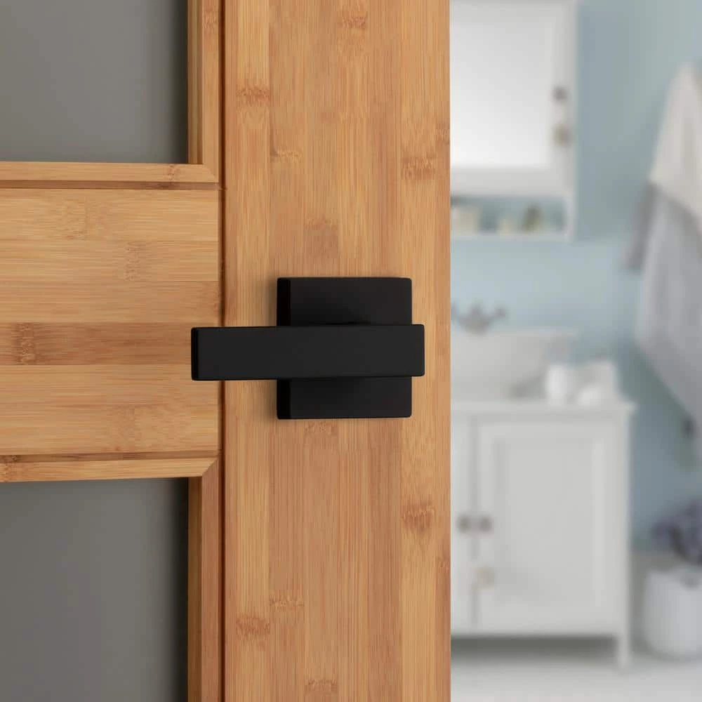Kwikset Singapore Square Matte Black Bed/Bath Door Handle with Microban and Lock 4 Kwikset Singapore Square Matte Black Bed/Bath Door Handle with Microban and Lock - Image 4