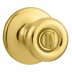 Kwikset Tylo Polished Brass Bed/Bath Door Knob Featuring Microban Antimicrobial Technology with Lock -Kwikset Sales Shop kwikset privacy door knobs 300t 3 6al rcs v1 c3 1000