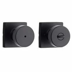 Kwikset Pismo Square Matte Black Bed/Bath Door Knob with Lock -Kwikset Sales Shop kwikset privacy door knobs 730psk sqt 514 4f 1000