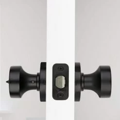 Kwikset Pismo Round Matte Black Bed/Bath Door Knob Featuring Microban Antimicrobial Technology with Lock -Kwikset Sales Shop kwikset privacy door knobs 730pskrdt514cp 1f 1000