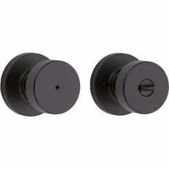 Kwikset Pismo Round Matte Black Bed/Bath Door Knob Featuring Microban Antimicrobial Technology with Lock -Kwikset Sales Shop kwikset privacy door knobs 730pskrdt514cp 4f 1000